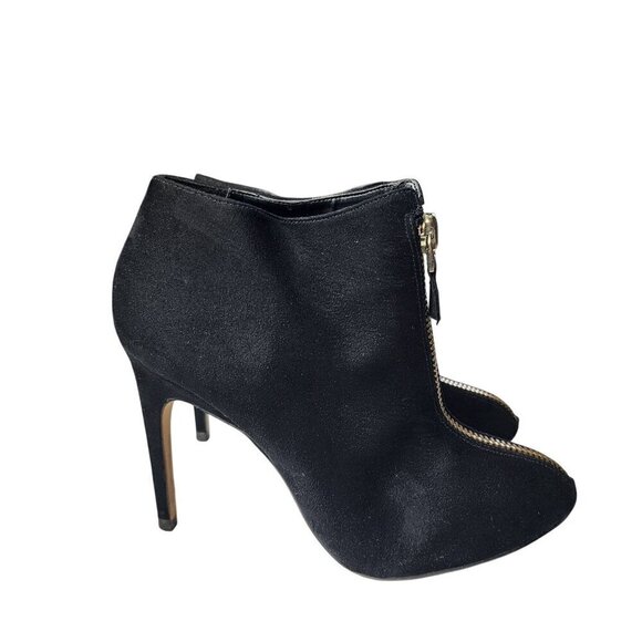 Zara Front Zip Dress Stiletto Ankle Booties Black Suede Women's Size 8 - Picture 1 of 13